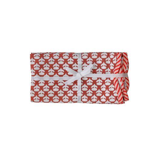 Set of four Crissy cotton canvas printed napkins by TOV Furniture featuring vintage rust floral design.