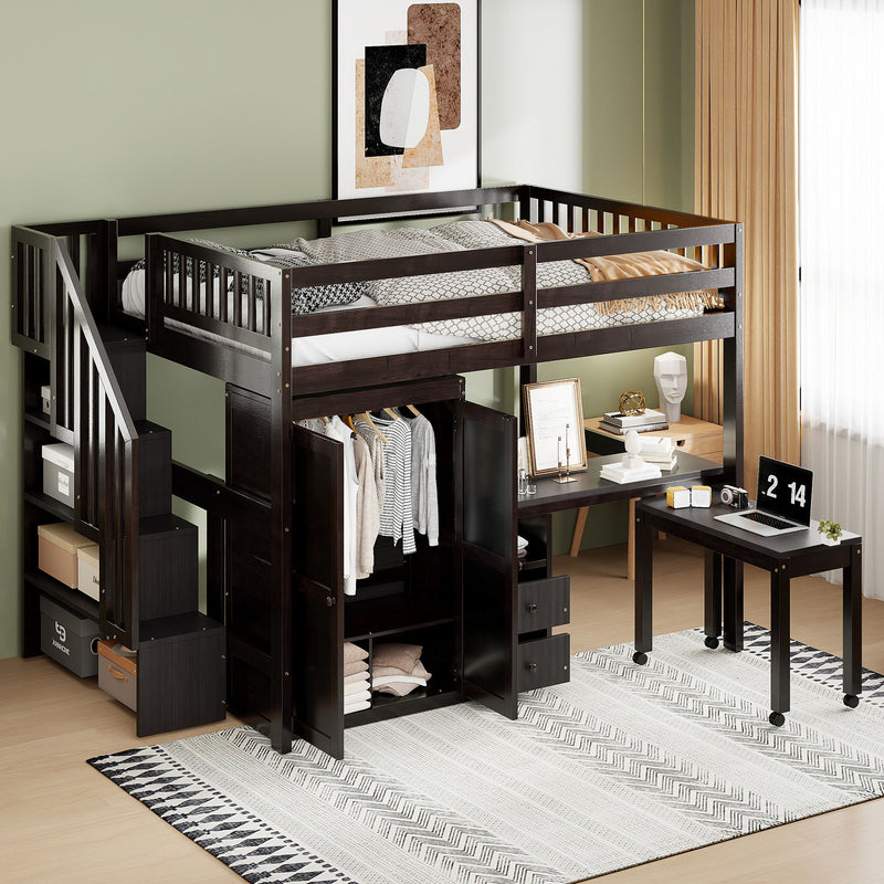 Loft Bed With Stairs, Bookshelf, Drawers, Desk & Wardrobe, Space Saving Multifunctional Furniture - R&R Furniture Gallery (Fountain Valley, CA)