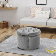 Elegant Round Ottoman Footstool With Studded Rim - R&R Furniture Gallery (Fountain Valley, CA)