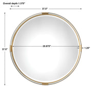 Uttermost Mackai round wall mirror with a gold finish, featuring a sleek and modern design for stylish interior decor.