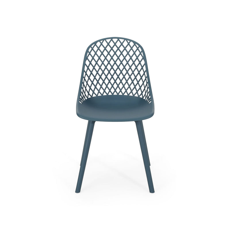 Pair of Noble House Lily chairs in a modern design set, featuring cushioned seats and sleek wooden legs.