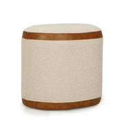 Huche - Cotton Jute and Vegan Leather Oval Ottoman - Natural - R&R Furniture Gallery (Fountain Valley, CA)