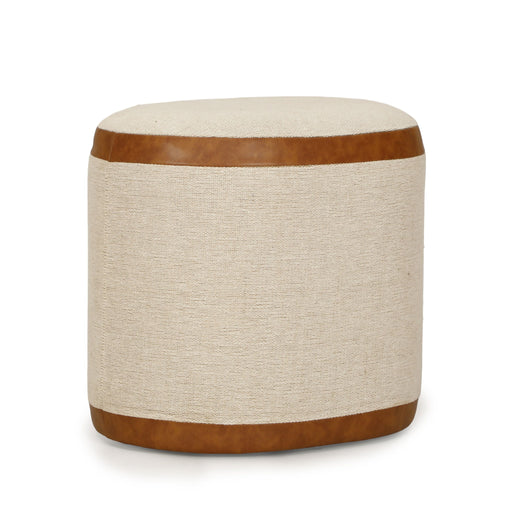 Huche - Cotton Jute and Vegan Leather Oval Ottoman - Natural - R&R Furniture Gallery (Fountain Valley, CA)