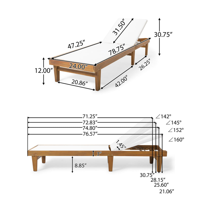 Outdoor Chaise Lounge With Acacia Wood Frame - White / Teak - R&R Furniture Gallery (Fountain Valley, CA)