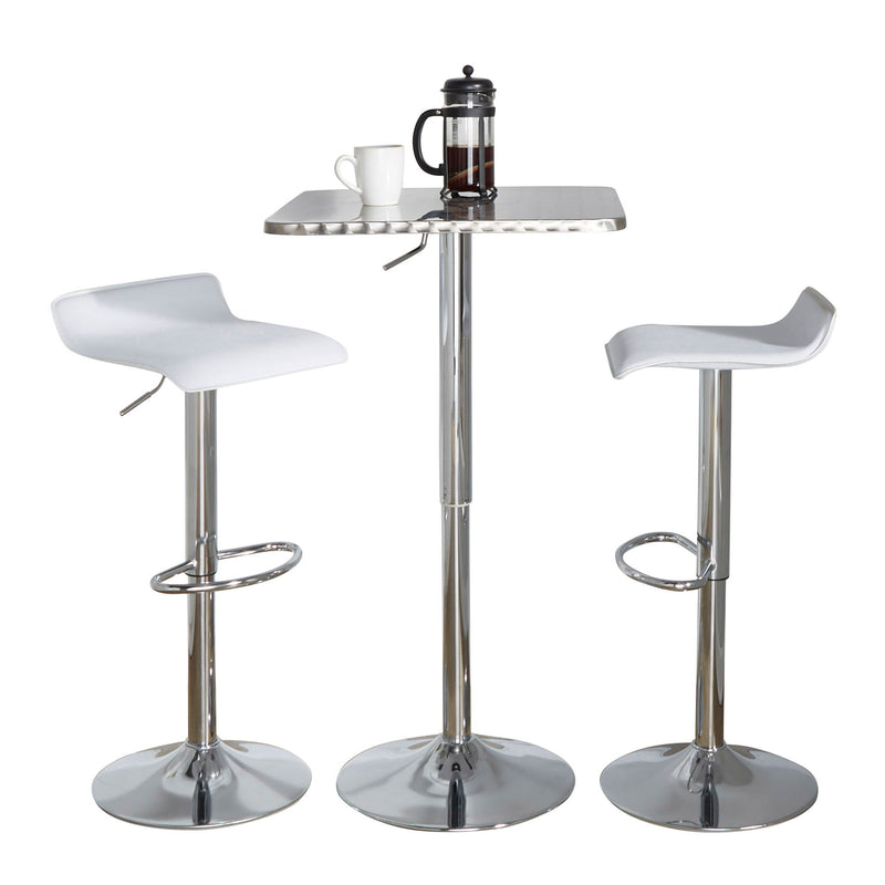 Lumi Source 3-piece bistro bar set with square table and adjustable oval footrests, modern contemporary design for dining room.