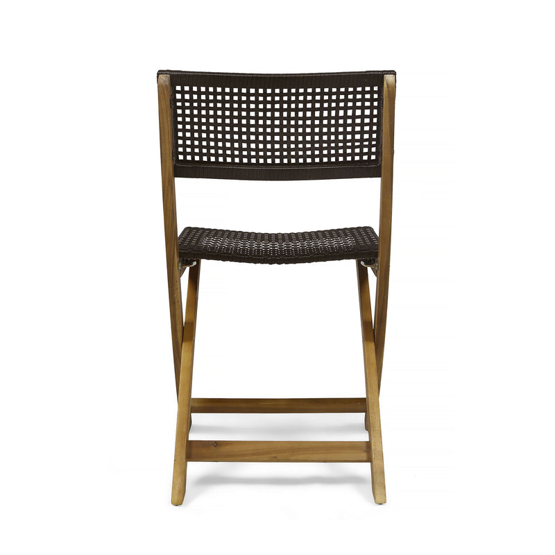 Noble House bistro foldable chair with wicker backrest and armless design, ideal for outdoor dining or patio seating.