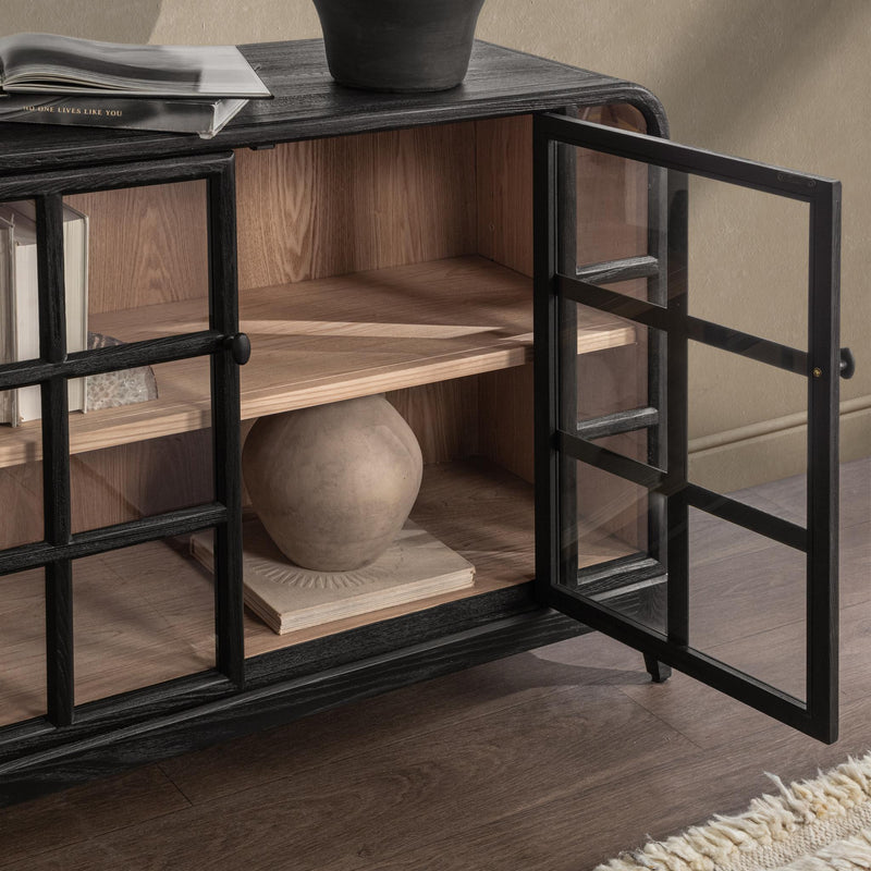 Classic Home Waverly buffet cabinet with wood finish and elegant design, showcasing storage drawers and cabinet doors.