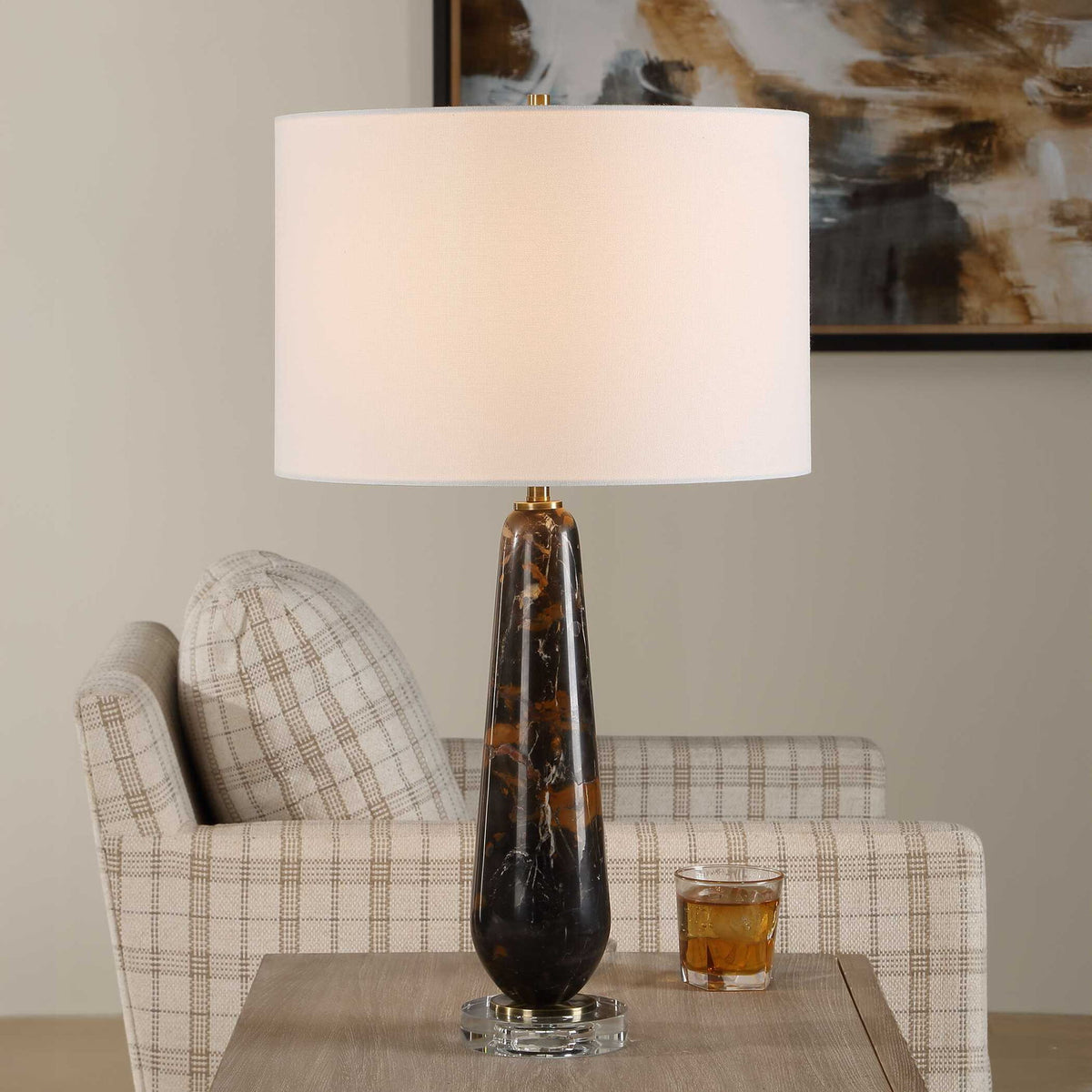 Dames - Dark Marble Table Lamp - Black / Brown