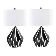 Pair of Lumi Source Geo Me Tri contemporary table lamps in matte black and white with geometric triangular shades.