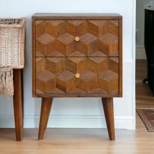 Cube Carved Bedside Table Nightstand - Chestnut - R&R Furniture Gallery (Fountain Valley, CA)