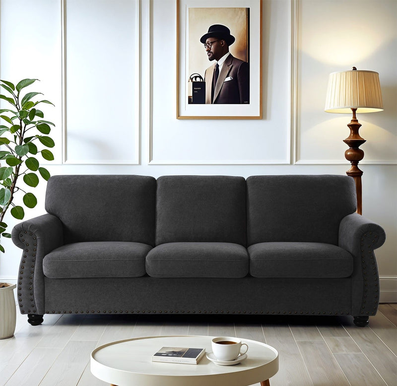 Soft Sofa, Upholstered 3 Seater Couch With High Density Foam, Loose Back Cushions And Turned Legs - R&R Furniture Gallery (Fountain Valley, CA)