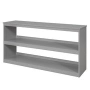 DreamHaus loft low study bed with built-in cabinet, shelves, and rolling desk, offering versatile sleeping and workspace options