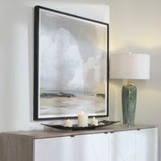 Soft Clouds framed print by Uttermost, Pearl Silver canvas art featuring abstract cloud design on textured canvas.