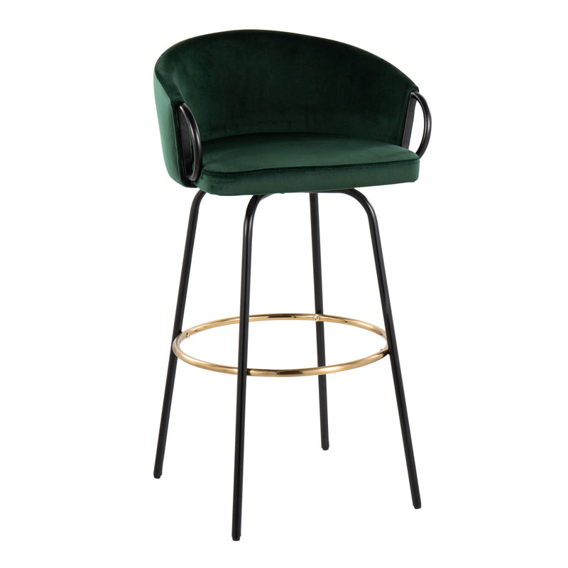 Set of two Lumi Source Claire contemporary glam barstools with footrests, featuring sleek modern design and plush upholstery.