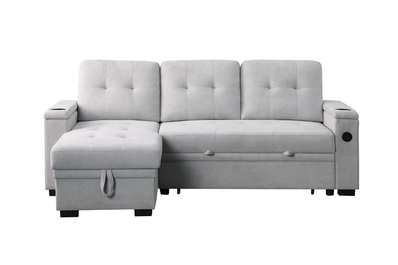 Ashlyn II - 84"W Woven Fabric Reversible Sleeper Sectional Sofa with Storage Chaise - R&R Furniture Gallery (Fountain Valley, CA)