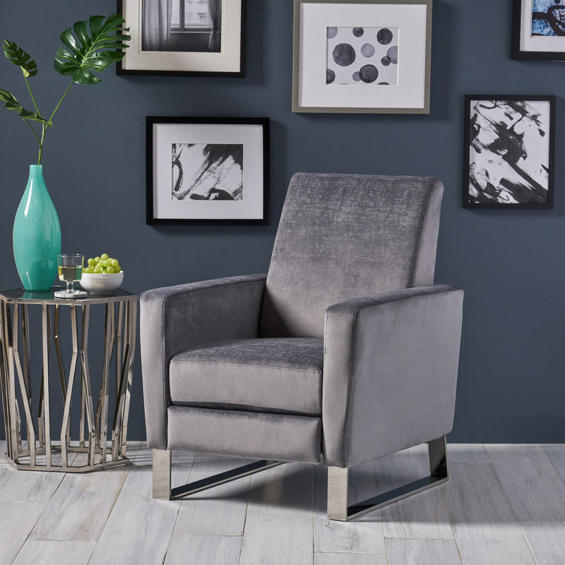 Bolt - Upholstered Recliner Chair With Stainless Steel Base - Gray / Chrome - R&R Furniture Gallery (Fountain Valley, CA)