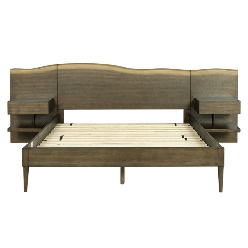 Queen Size Platform Bed Frame With Live Edge Headboard, Built In Nightstands - Dark Brown - R&R Furniture Gallery (Fountain Valley, CA)
