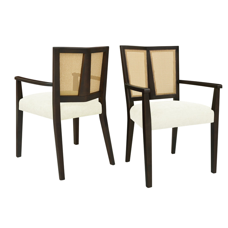 Mid Century Modern Arm Dining Chair Set With Rattan Backrest - R&R Furniture Gallery (Fountain Valley, CA)