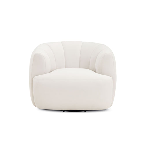 TOV Furniture Jasmine swivel accent chair with plush fabric, rounded backrest, and modern design, perfect for contemporary living spaces.