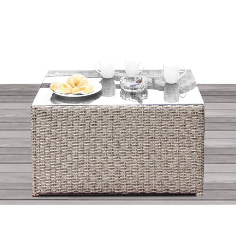 6 Seat Patio Wicker Sectional With Cushions - Gray Mix