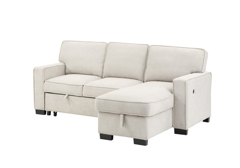 Estelle - Fabric Reversible Sleeper Sectional With Storage Chaise Drop-Down Table 2 Cup Holders And 2 USB Ports - R&R Furniture Gallery (Fountain Valley, CA)