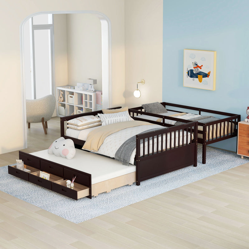 DreamHaus bunk bed with twin size trundle and built-in drawers, featuring sturdy wooden frame and space-saving design.