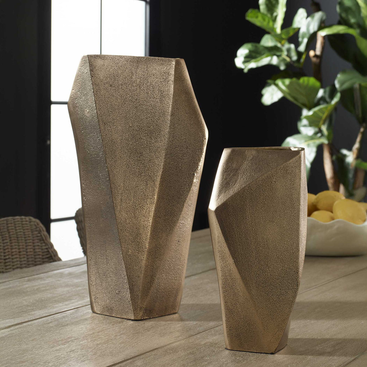 Geoform - Indoor-Outdoor Vases (Set of 2) - Brass