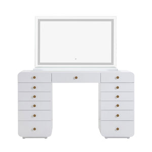 Hollywood - Desk with Jumbo LED Panel Vanity Mirror - White - R&R Furniture Gallery (Fountain Valley, CA)
