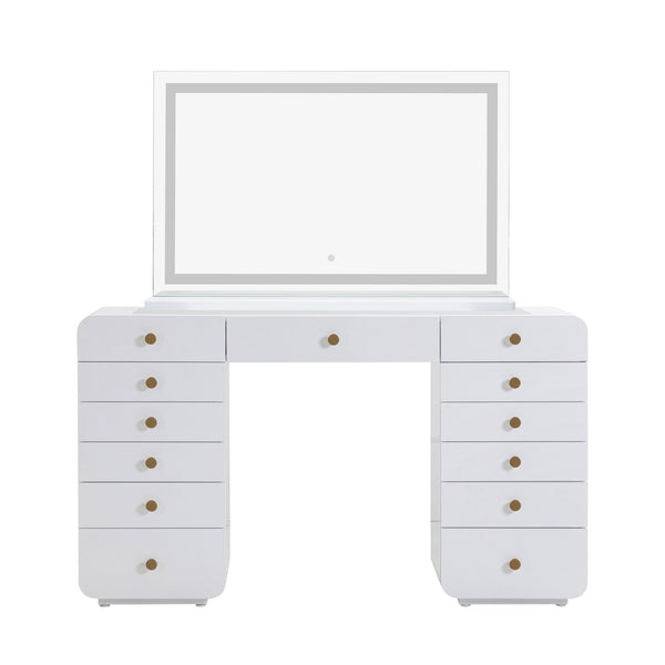 Hollywood - Desk with Jumbo LED Panel Vanity Mirror - White