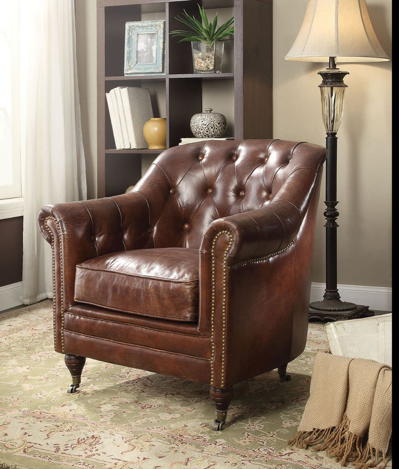 Aberdeen - Accent Chair - Vintage Dark Brown Top Grain Leather - R&R Furniture Gallery (Fountain Valley, CA)