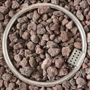 Round Noble House iron fire pit with 40,000 Btu burner, featuring a sturdy metal design and a spacious top for outdoor fires.
