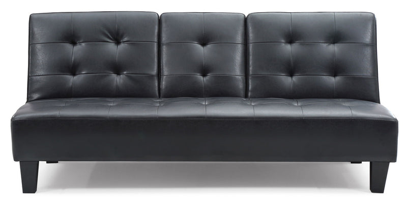 Glory Furniture Richie sofa bed in gray futon style with plush cushions and wooden legs, ideal for living room seating and sleeping.