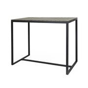 Noble House Ernesto outdoor industrial acacia wood bar table with sturdy legs and rustic finish, ideal for outdoor bar areas.