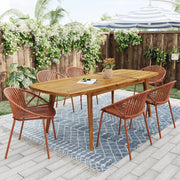 Set of two Noble House outdoor stackable chairs with breathable plastic backrests and metal frames for patio or garden use.