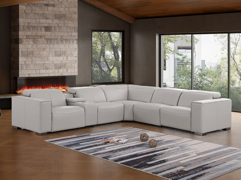1208 - 6-Piece L-Shaped Leather Reclining Sectional With 3 Power Recliners - R&R Furniture Gallery (Fountain Valley, CA)