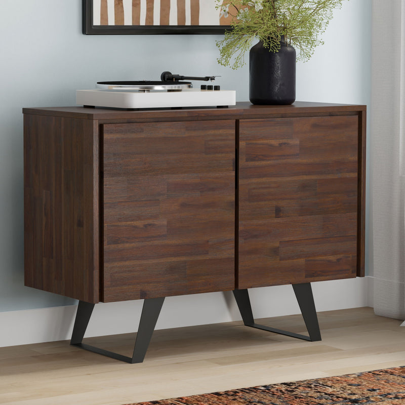 Brown Lowry 2-door sideboard buffet by Simpli-Home with sleek design and spacious storage, perfect for dining or living areas.