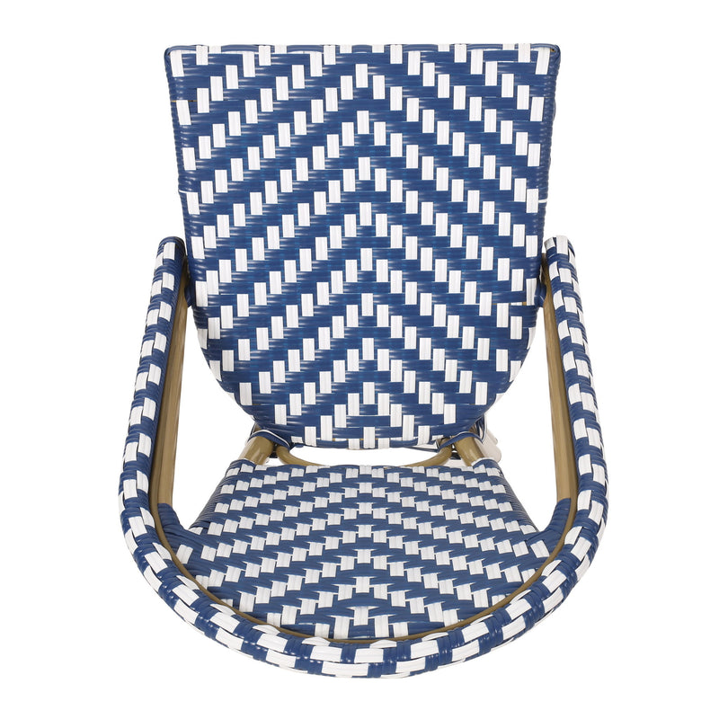Outdoor Rattan French Barstool Set,, Bamboo, Seat Height - Navy Blue / White - R&R Furniture Gallery (Fountain Valley, CA)