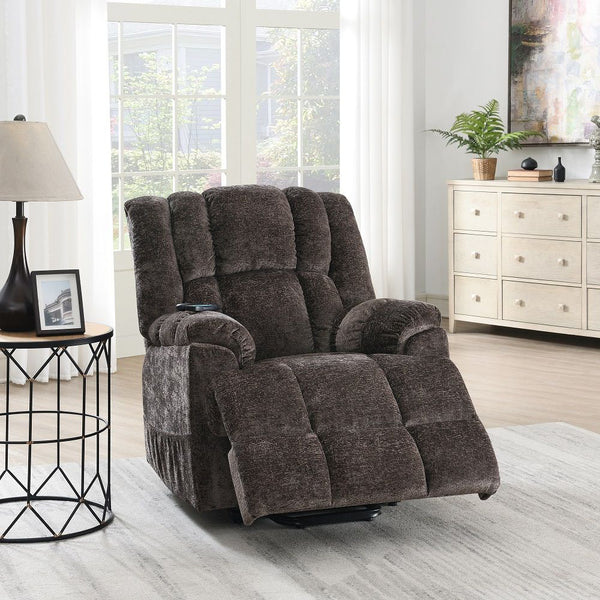 Pacay - Power Recliner With Lift, Heating & Massage - Brown Chenille