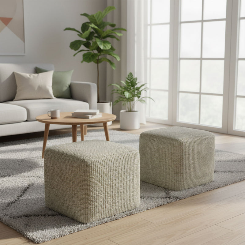 Zelma - Square Woven Outdoor / Indoor Pouf - Cream / Natural - R&R Furniture Gallery (Fountain Valley, CA)