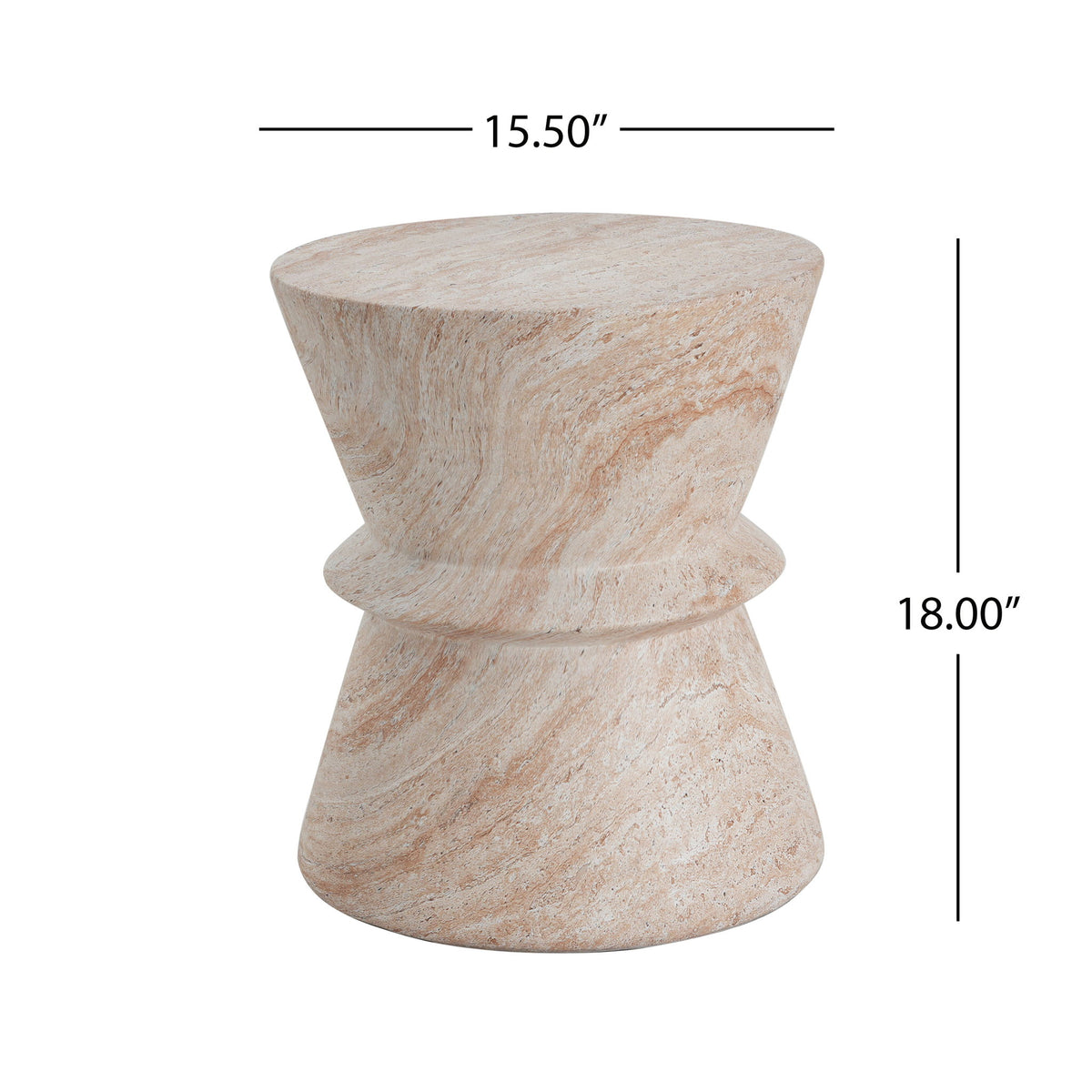 Outdoor / Indoor Lightweight Concrete Side Table With Travertine - Beige