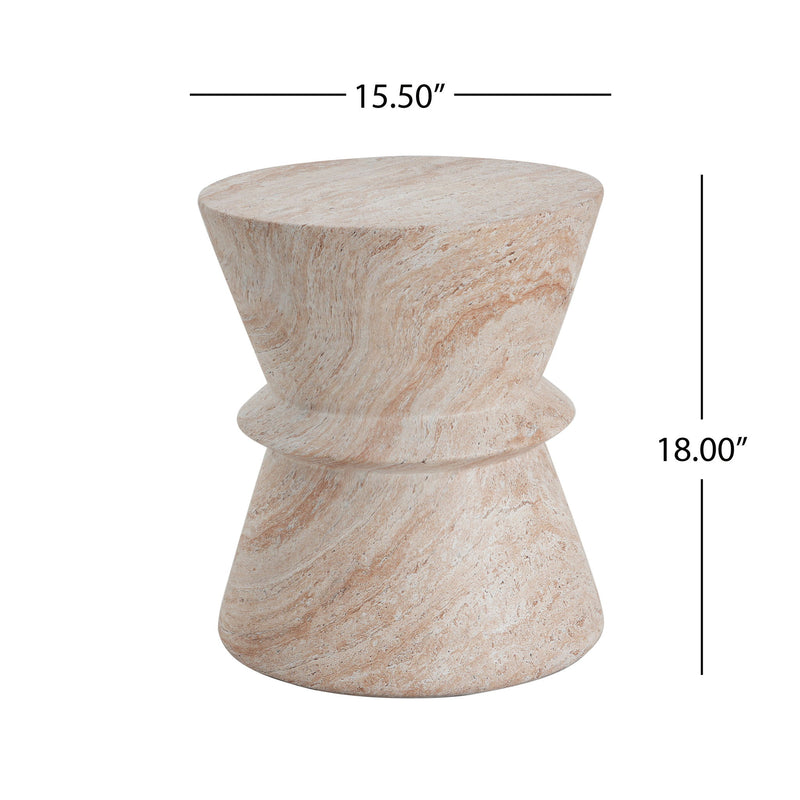 Lightweight beige concrete side table with travertine top, suitable for outdoor or indoor use, by Noble House.