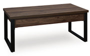 Signature Design by Ashley Wickman Falls rectangular cocktail table with wood finish and modern design, perfect for living spaces.