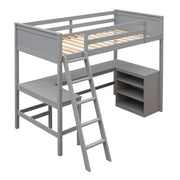 DreamHaus loft bed with integrated shelves and desk, featuring a sturdy wooden frame and space-saving design for bedrooms.