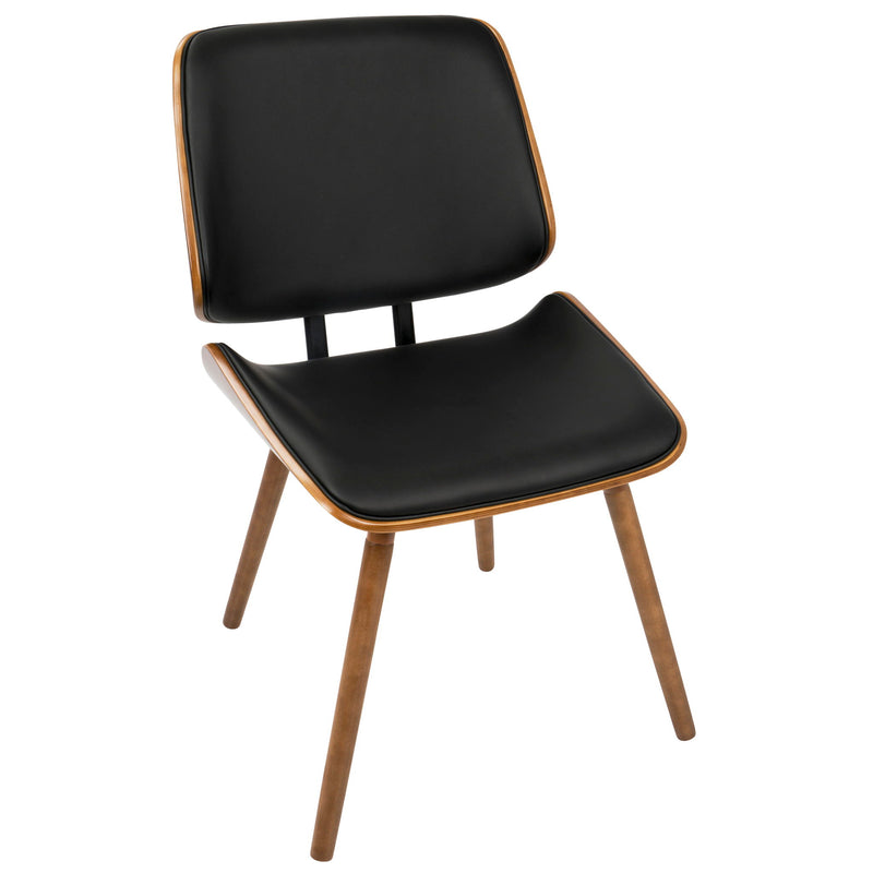 Lumi Source Lombardi mid-century modern dining chairs set of 2 with walnut wood legs and black upholstered seats.