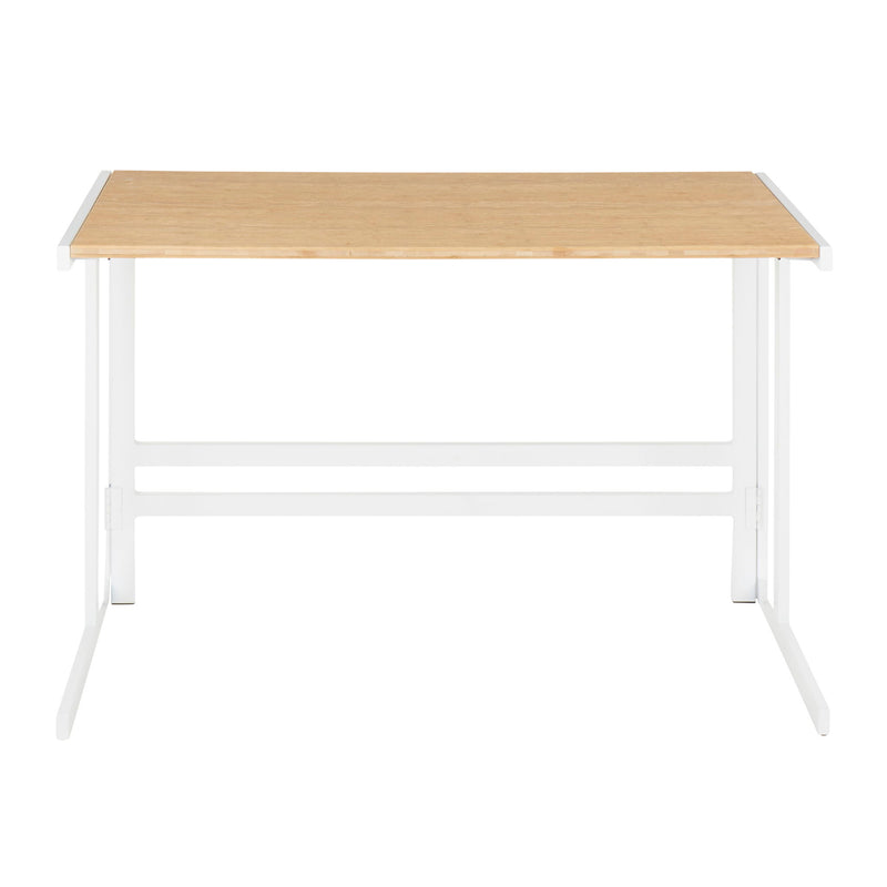 Lumi Source Roman industrial office desk with white tabletop and natural wood legs, ideal for modern writing and workspace.