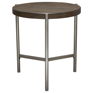 Atwood 22" Round End Table w/ Grey Oak Veneer Top & Brushed Silver Metal Base by Diamond Sofa