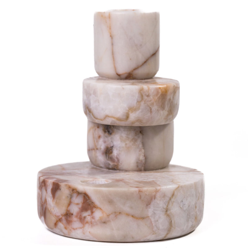Marble Stacked Candle Holder - White Brown - R&R Furniture Gallery (Fountain Valley, CA)