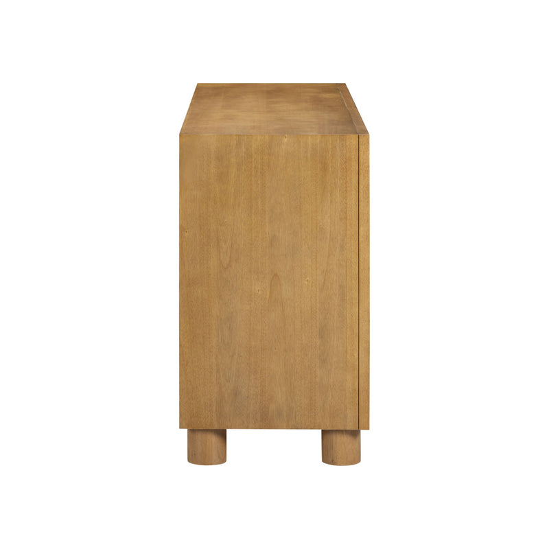 Natural Miles 3-door sideboard by TOV Furniture with sleek wood finish and modern design, showcasing spacious storage compartments.