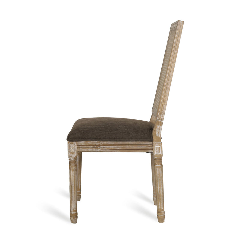 French Country Dining Chair With Rectangular Cane Backrest And Smooth Upholstered Seating - R&R Furniture Gallery (Fountain Valley, CA)