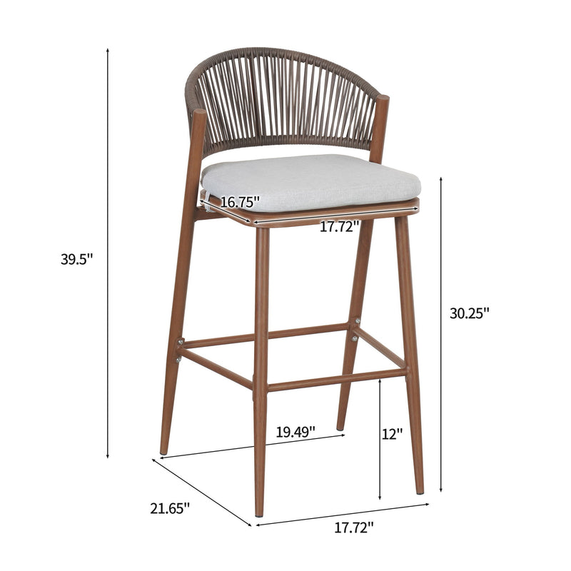 Outdoor Bar Height Metal Frame Counter Stools With Scallop Shaped Backrest & Water Resistant Cushions - R&R Furniture Gallery (Fountain Valley, CA)